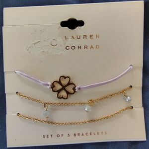 NWT Lauren Conrad 3 Pc Set Gold and Lavender Bracelets